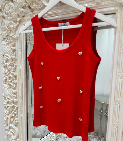 Heart To Heart ~ Ribbed Vest With Gold Heart Stud Detail