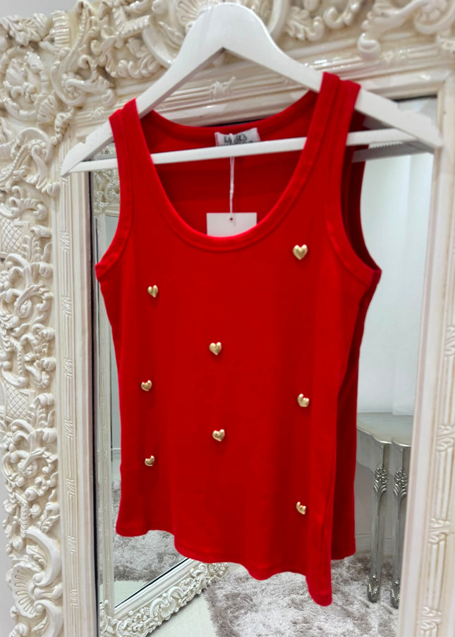 Heart To Heart ~ Ribbed Vest With Gold Heart Stud Detail