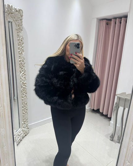 Jasmine - Luxury Faux Fur Panelled Jacket ~ Black