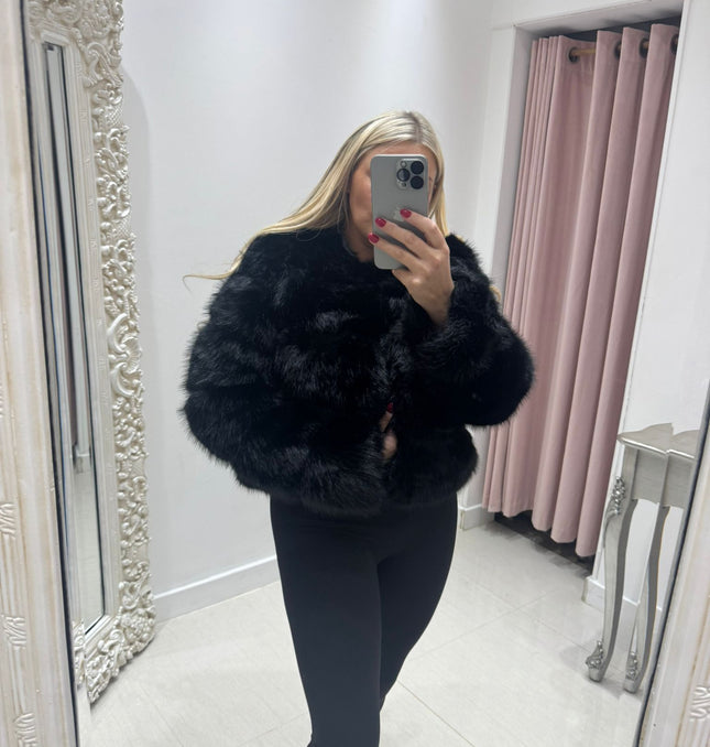 Jasmine - Luxury Faux Fur Panelled Jacket ~ Black