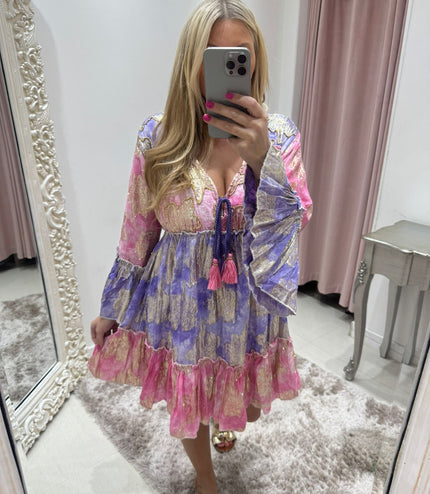 Embellished Boho Dress~ Pink/Lilac