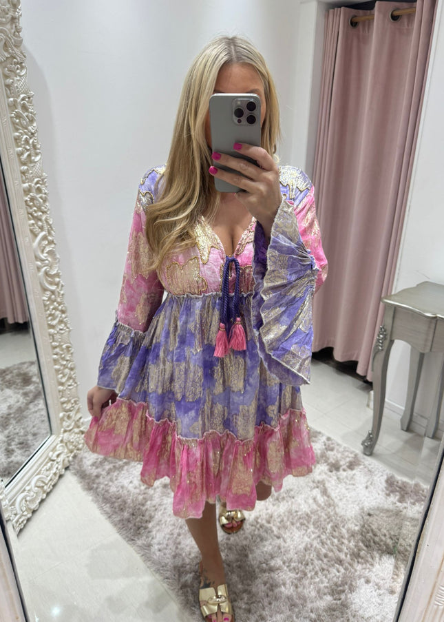 Embellished Boho Dress~ Pink/Lilac