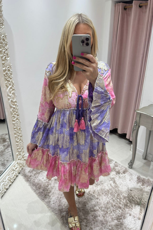 Embellished Boho Dress~ Pink/Lilac