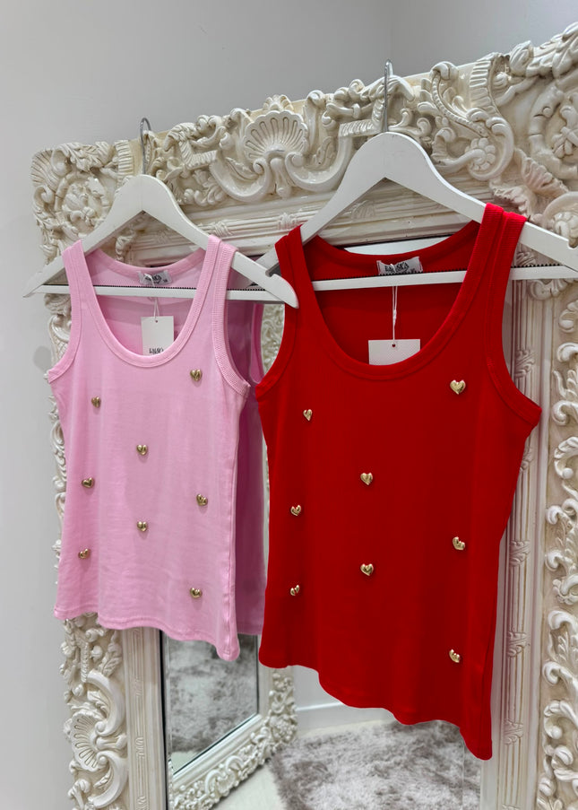 Heart To Heart ~ Ribbed Vest With Gold Heart Stud Detail