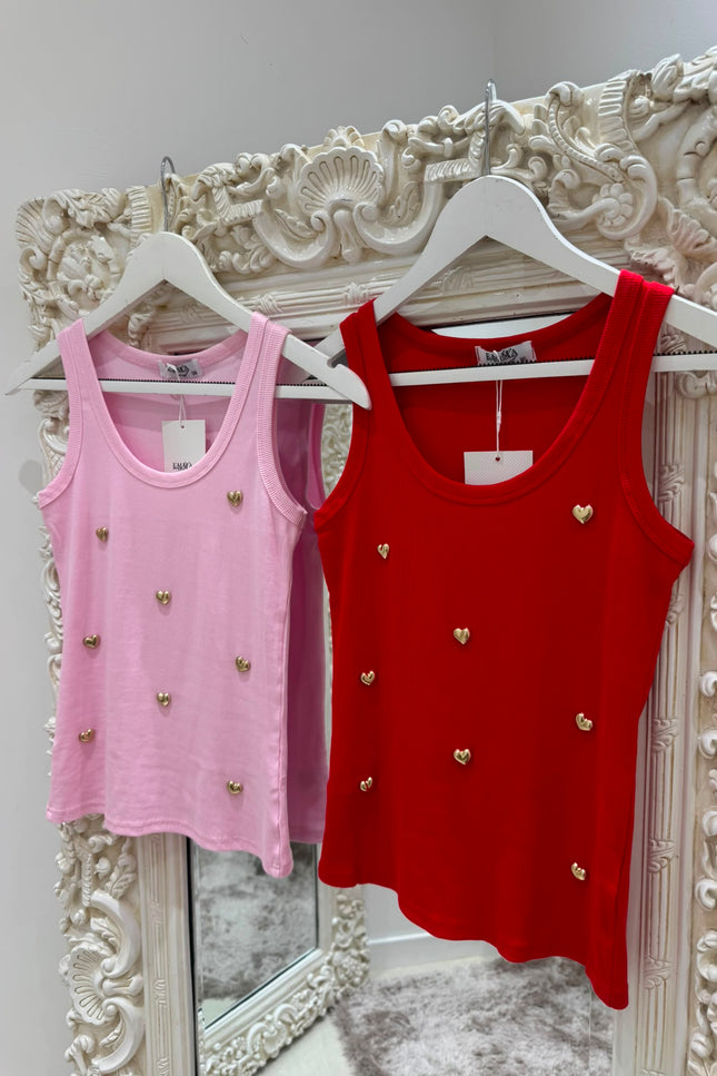 Heart To Heart ~ Ribbed Vest With Gold Heart Stud Detail