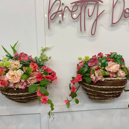2  Wall Baskets ~  Pink Flowers