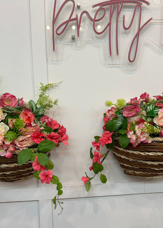 2  Wall Baskets ~  Pink Flowers