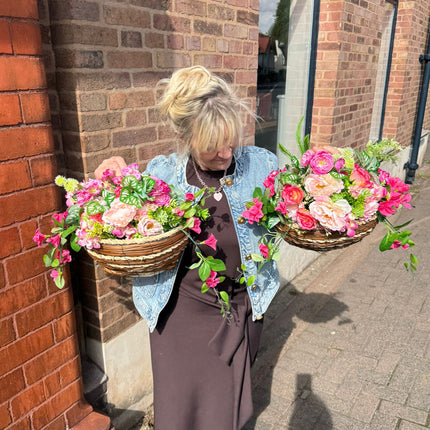 2  Wall Baskets ~  Pink Flowers