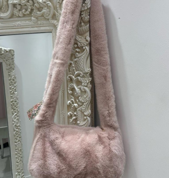 Rosa - Soft Faux Fur Cross Body Bag ~ Dusky Pink