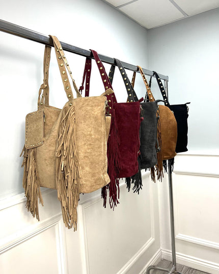 Verona ~ Black Faux Suede Tote Handbag