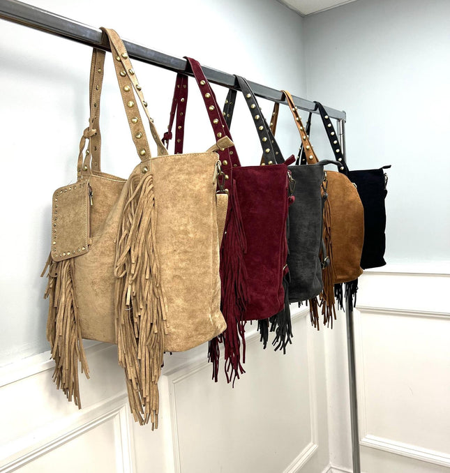 Verona ~ Black Faux Suede Tote Handbag