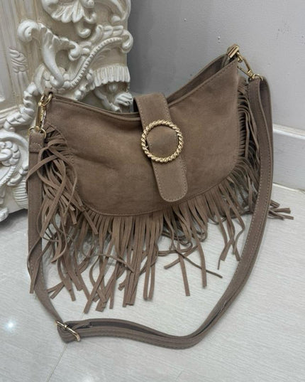 Elena ~ Faux Suede Tassle Handbag
