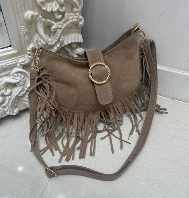 Elena ~ Faux Suede Tassle Handbag