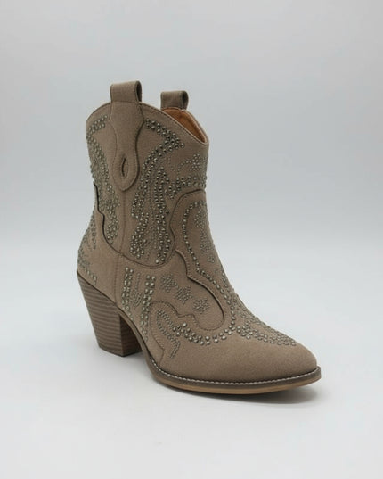 Georgia ~ Taupe Western Heeled Ankle Boots