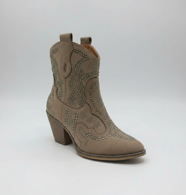 Georgia ~ Taupe Western Heeled Ankle Boots